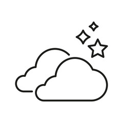 Clouds And Stars Line Icon. Night Sky With Clouds And Shining Stars Outline Symbol. Sleepy Nighttime Sky . Editable Stroke. Isolated Vector Illustration