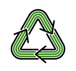 Recycle vector triangle icon in modern geometric linear style isolated on white, contemporary line symbol of environmental conservation.