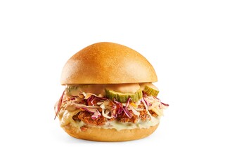 Hamburger and cheeseburger with sauce and green salads isolated white background