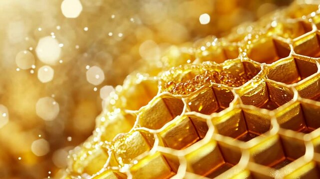 Honey dripping from a honeycomb, a sweet reminder of nature's hard work