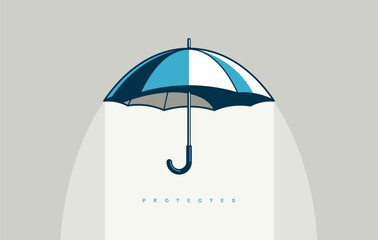 Umbrella protection concept poster, vector parasol icon style illustration, safety metaphor, safe space under umbrella. © Sylverarts
