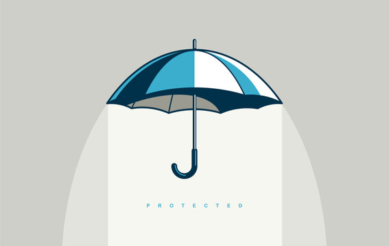 Umbrella protection concept poster, vector parasol icon style illustration, safety metaphor, safe space under umbrella.