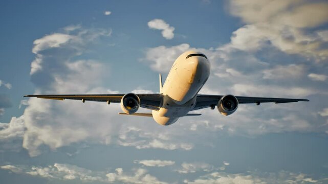 A Large Jetliner Flying Through A Cloudy Blue Sky With Clouds Airport Aerial Photography Freight Forwarding