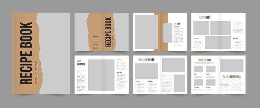 Recipe book layout template, cookbook design, food menu template, cook book magazine design
