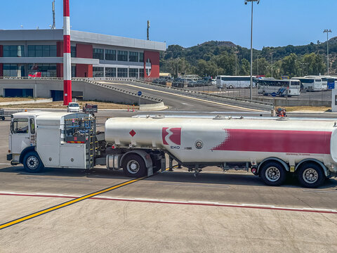 EKO aviation fuel truck at the Zakynthos airport, Greece. EKO is a member of the Hellenic Petroleum Group. 