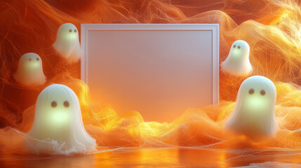 mockup poster with copy space, ghosts, and vibrant colors, Halloween