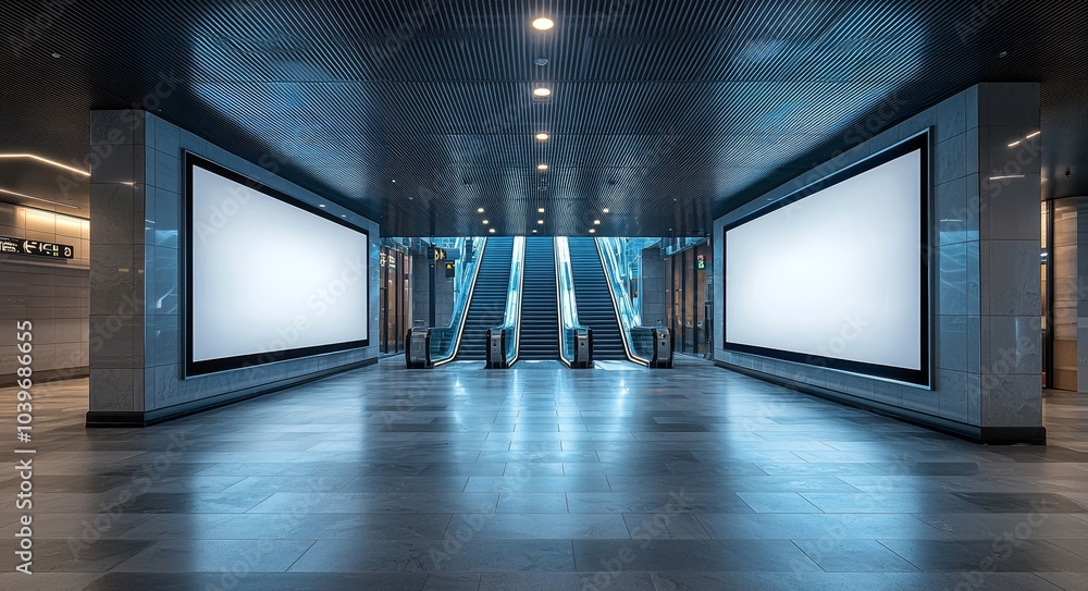 Poster the mockup illustrates an airport hall billboard with an alpha channel and white screen. the busines