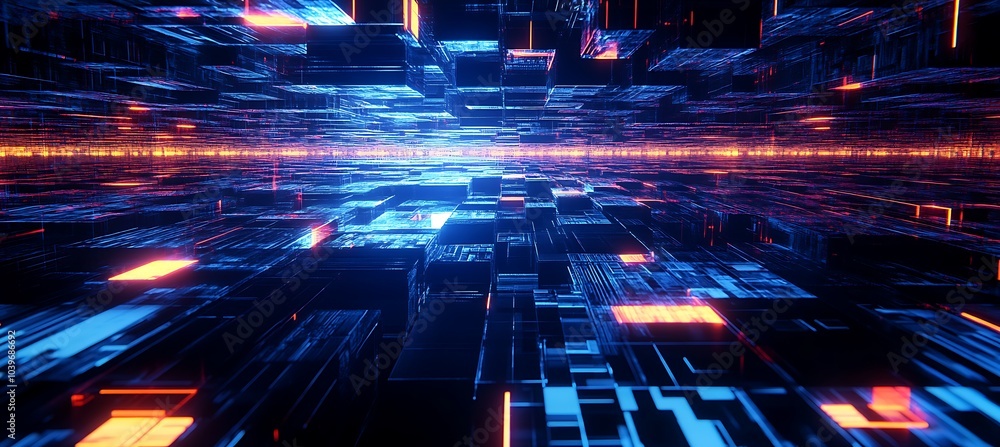 Poster technology cube cyberspace background, 3d rendering, generative ai