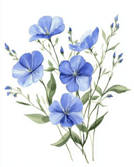 Fototapeta premium Delicate blue flowers in watercolor painting, showcasing their beauty and grace. soft hues and gentle strokes create serene and calming atmosphere