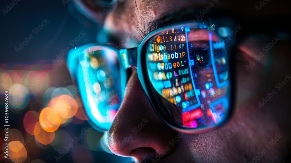 Poster eyes closed internet addiction browsing late night online trading stock market business idea financi