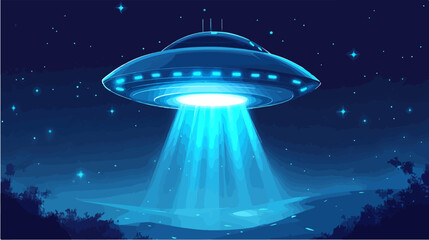 Illustration of a flying space saucer. UFO. Alien flying ship.