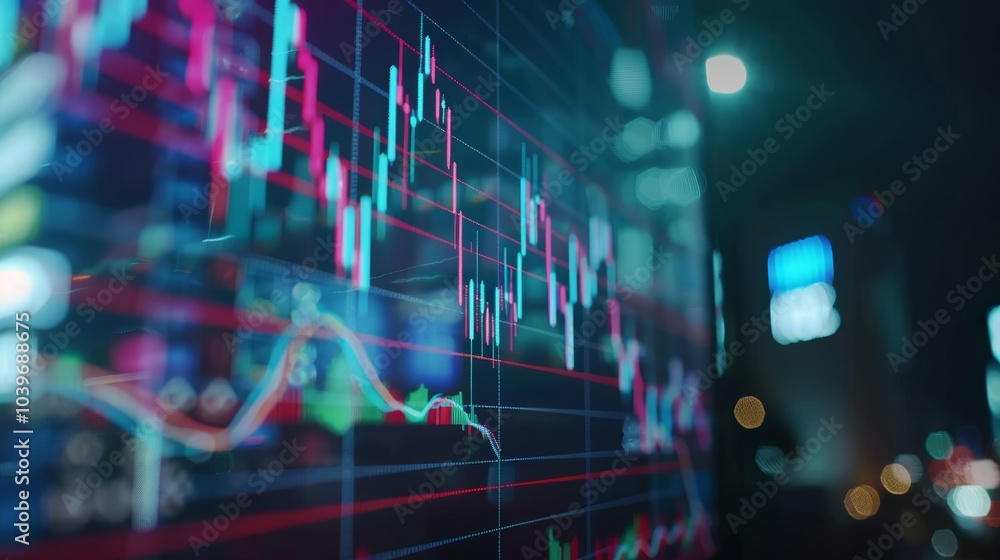 Poster a 4k video showing a close up of the stock market chart on a digital screen.