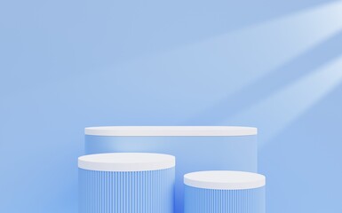 
blue background Blue and white podium with neon lights for advertising products, cosmetics, fashion, 3D rendering.
