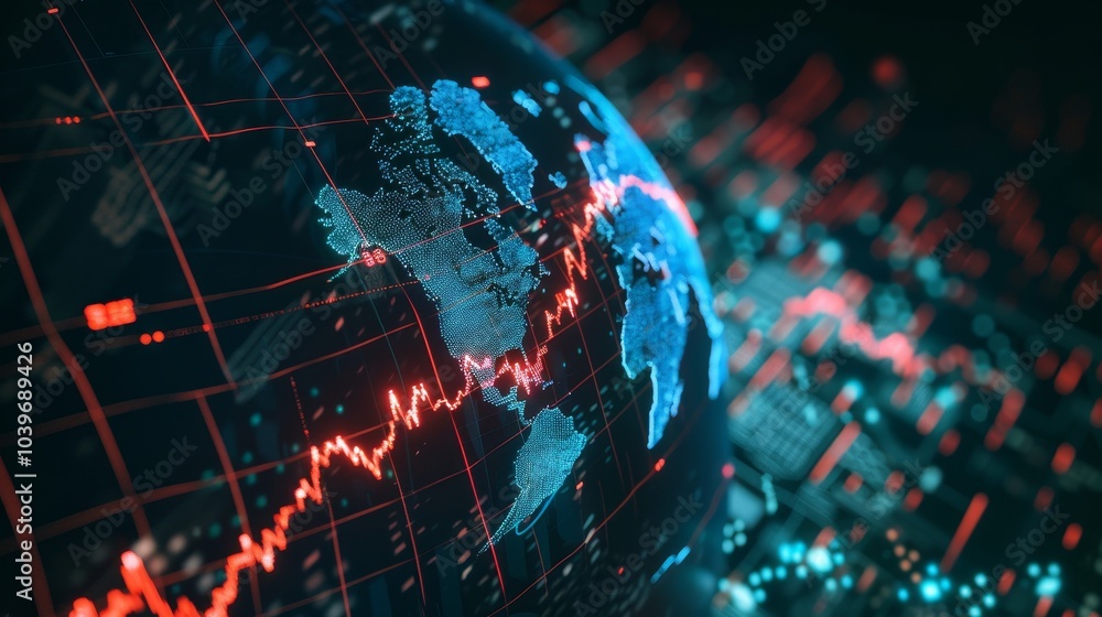 Wall mural Graph chart price crash down panic sell financial business crises economic collapse 3D animation of global economic crisis GDP financial recession bitcoin cryptocurrency stocks downtrend.