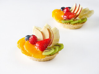 Fruit cream dessert white background, isolated.