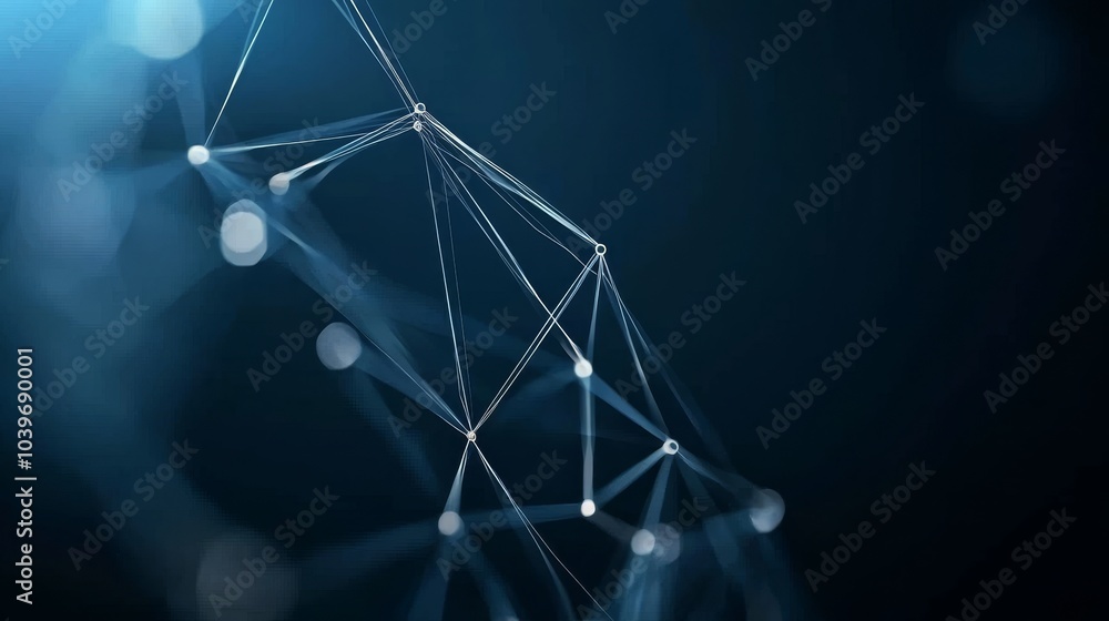 Poster Connected dots and lines. Concept of AI technology. Digital data flow in motion. Communication and technology network concept. Picture rendered using 3D software.