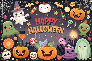 Fototapeta premium Hallowen background and text happy halloween, Decorations and Party Invitation