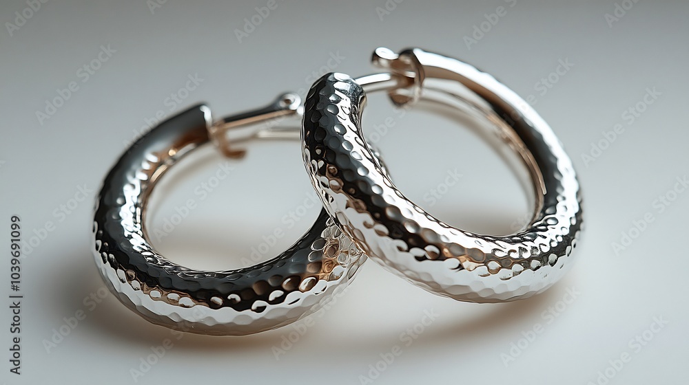 Poster thin silver hoops a textured finish isolated on a neutral minimalistic background bringing attention