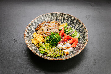 Colorful Buddha bowl with fresh vegetables, quinoa, and avocado, healthy eating and wellness lovers