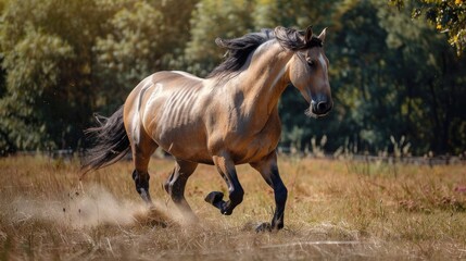 Obraz premium Beautiful andalusian breed horse running in summer