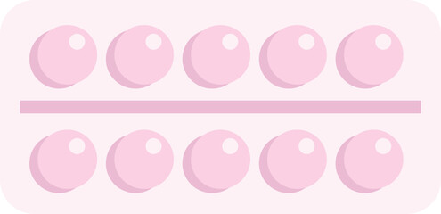 Pink round pills in a blister pack are lying on a white background