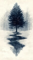A tranquil stream breaking through winter's ice as spring begins to unfold in a serene landscape