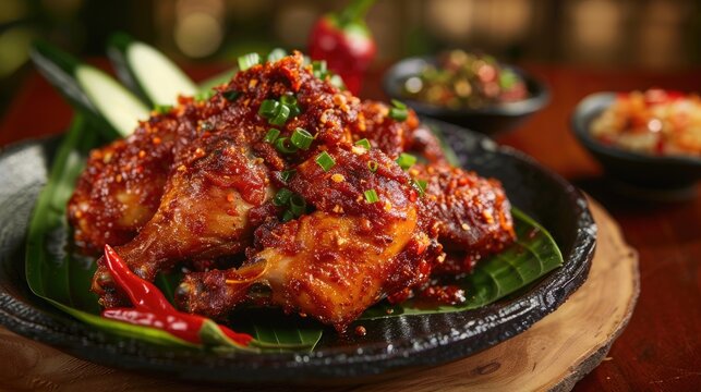 fried chicken ayam goreng served in the restaurant s menu of choice Pecel or pecelan spicy Chilli Tomato Paste Popular Street Food Called Pecel Lele Lamongan
