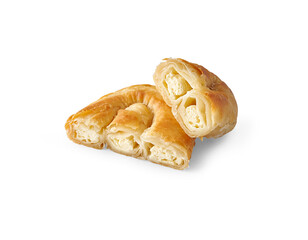 Pastry, cheese pie, tomato pie isolated white background and vegetables.