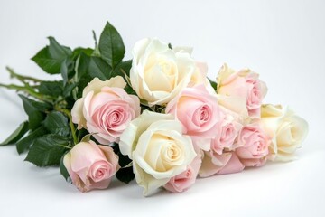 Fototapeta premium A light pink and white roses bouquet, 