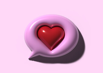Pink Speech Bubble with Red Heart