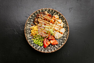 Colorful Buddha bowl with fresh vegetables, quinoa, and avocado, healthy eating and wellness lovers