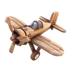 3D wooden airplane toy art style isolated white background, graphic element resource design.