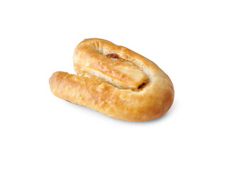 Pastry, cheese pie, tomato pie isolated white background and vegetables.