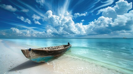 Embark on a journey into the captivating world of the Indian Ocean in Zanzibar where the expansive beach and the azure sky merge in perfect harmony