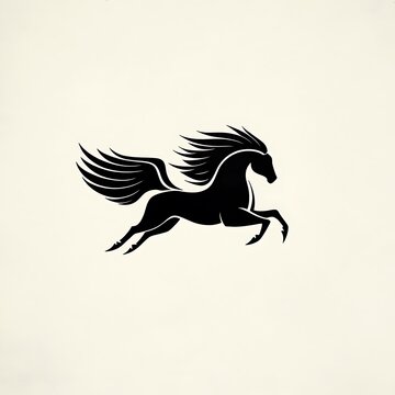 recommend clip art: A black silhouette of a winged horse, running with its wings spread wide.