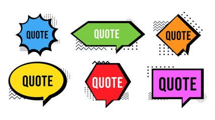 Set of quote box icon. Flat style. Vector illustration. Template quote text. Retro style design.
