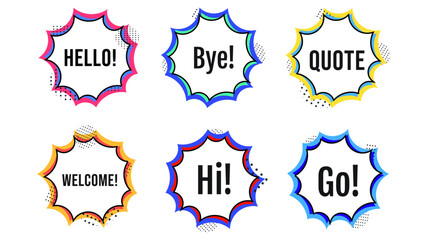 Set of quote box icon. Memphis 
retro style design. Flat style. Vector illustration. Template quote text.