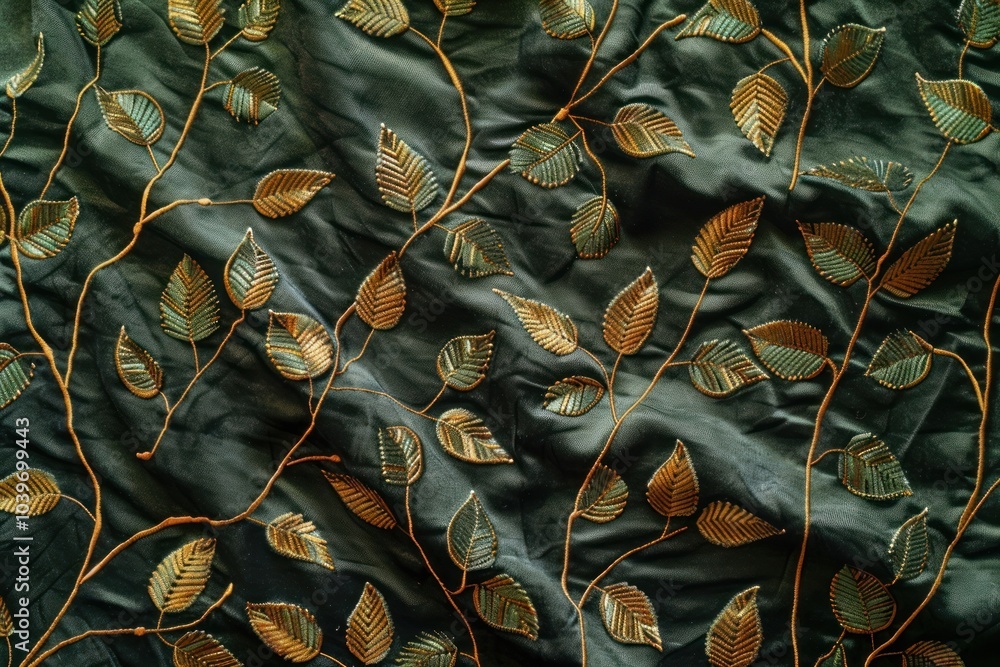 Poster Embroidered leaf Satin pattern fabric velvet quilt silk.