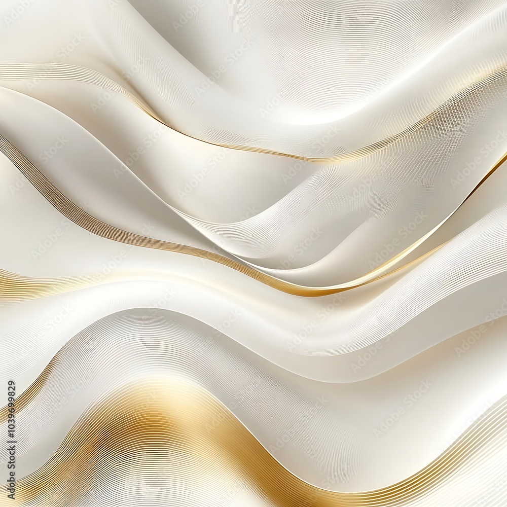 Poster abstract waves web background, white and gold minimalistic smooth lines, creative concept, generativ