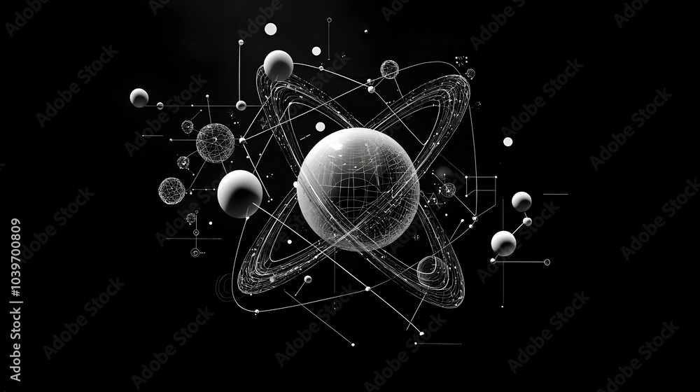 Aufkleber Captivating 3D of a glowing mesh atom with luminous trails depicting the orbiting electrons conveying a futuristic and scientific visual metaphor