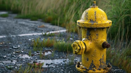 Fototapeta premium A yellow fire hydrant in Wytheville Virginia