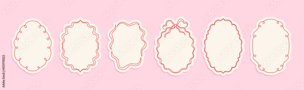 Poster Vector abstract hand-drawn illustration in simple linear minimal style, decorative frames for prints, invitations, cards with bows and ribbons