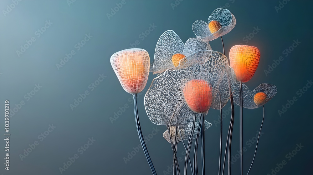 Aufkleber A bouquet of vibrant flowers with captivating mesh patterns emanating from their stems creating a mesmerizing and dynamic visual effect