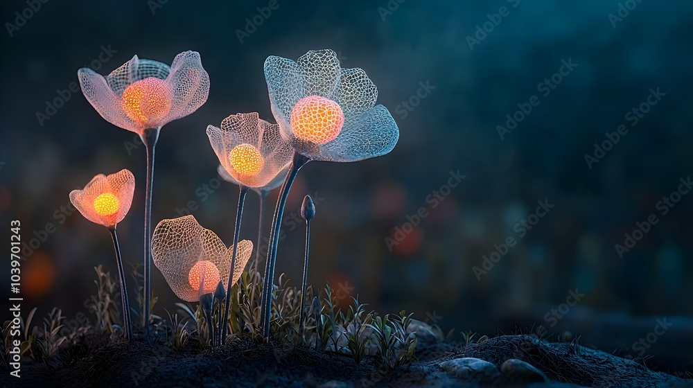 Aufkleber A breathtaking bouquet of flowers adorned with captivating mesh patterns that emanate a mesmerizing ethereal glow creating a visually striking and dynamic composition