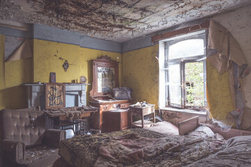 interior of an abandoned sleepingroom