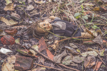 old doll in gras