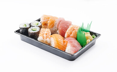 Sushi plate white background and isolated.