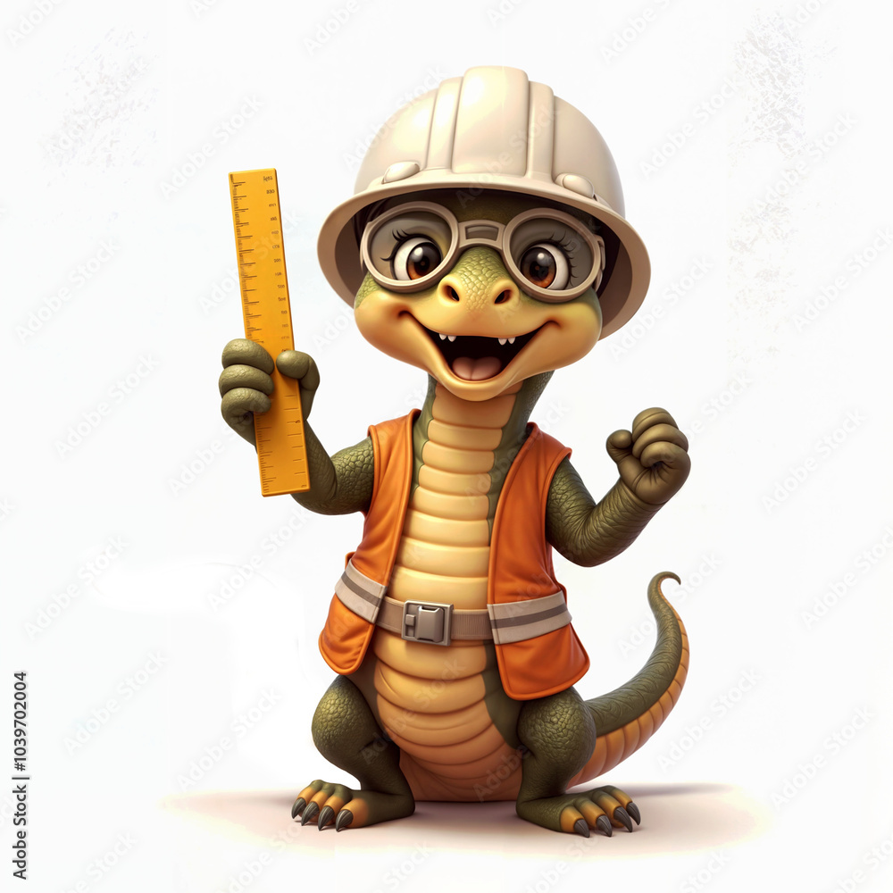 Aufkleber cute snake builder in a helmet with a ruler. generative ai