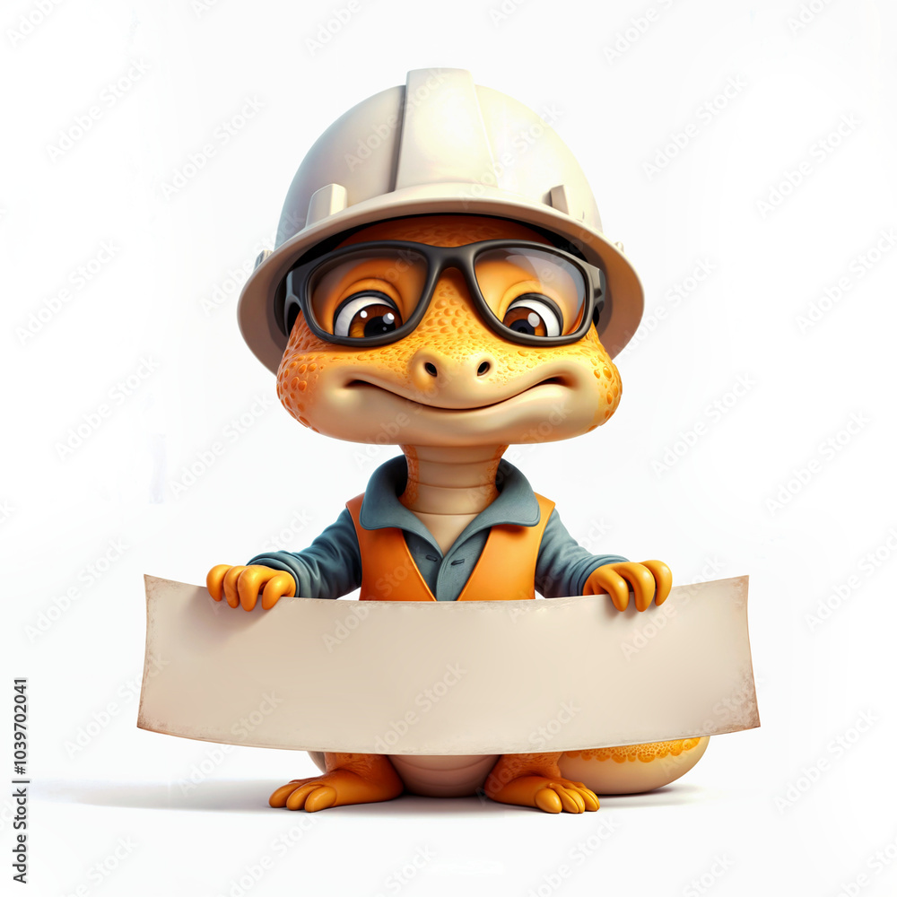 Poster cute snake builder in a helmet with a banner. generative ai
