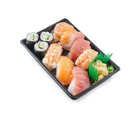 Sushi plate white background and isolated.